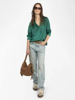 Zadig & Voltaire Tink Emerald Green Satin Blouse Emerald 2 Zadig & Voltaire Tink Emerald Green Satin Blouse Emerald -Zadig Et Voltaire WWSH00021 EMERALD ADDI 1 6835c961393f9