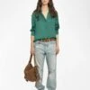 Zadig & Voltaire Tink Emerald Green Satin Blouse Emerald
