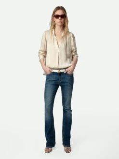 Zadig & Voltaire Tink Emerald Green Satin Blouse Scout