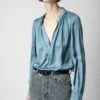 Zadig & Voltaire Tink Emerald Green Satin Blouse Tonnerre
