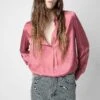 Zadig & Voltaire Tink Emerald Green Satin Blouse Vieux Rose