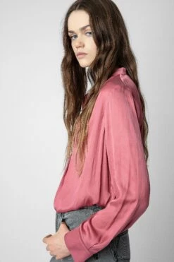 Zadig & Voltaire Tink Emerald Green Satin Blouse Vieux Rose -Zadig Et Voltaire WWSH00021 VIEUX ROSE 4