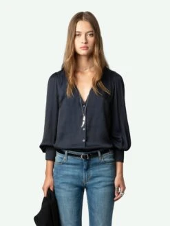 Zadig & Voltaire Tinous Satin Shirt Encre 2 Zadig & Voltaire Tinous Satin Shirt Encre -Zadig Et Voltaire WWSH00572 ENCRE ADDI 1 6698cd16091ea