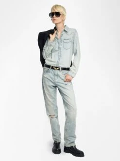 Zadig & Voltaire Saby Denim Shirt Light Blue -Zadig Et Voltaire WWSH02275 LIGHT BLUE ADDI 1 685e8fb7e86f4