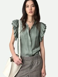 Zadig & Voltaire Tiza Satin Top Treillis 4 Zadig & Voltaire Tiza Satin Top Treillis -Zadig Et Voltaire WWTO00197 TREILLIS HOVER