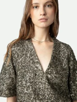Zadig & Voltaire Tytane Sequin Blouse Bronze 3 Zadig & Voltaire Tytane Sequin Blouse Bronze -Zadig Et Voltaire WWTO00216 BRONZE HOVER