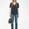 Zadig & Voltaire Terzo Satin V Neck Top Encre