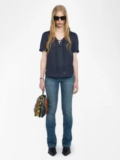 Zadig & Voltaire Terzo Satin V Neck Top Encre