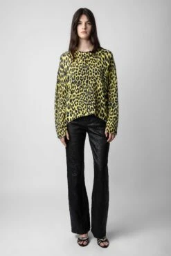 Zadig & Voltaire Markus Leopard Cashmere Sweater Jonquil