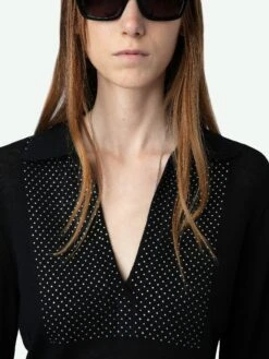 Zadig & Voltaire Sally Diamante Cashmere Sweater Black -Zadig Et Voltaire kwsw01638 noir hover