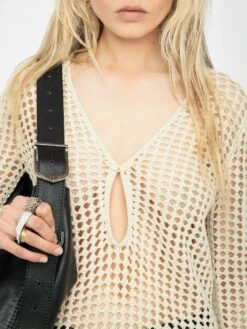 Zadig & Voltaire Rany White Crochet Sweater Judo -Zadig Et Voltaire kwsw02848 judo hover modifier