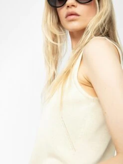 Zadig & Voltaire Sayani White Sleeveless Knit Top With Brooch Judo 4 Zadig & Voltaire Sayani White Sleeveless Knit Top With Brooch Judo -Zadig Et Voltaire kwto01121 judo addi 2 modifier