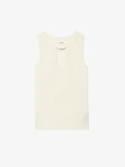 Zadig & Voltaire Sayani White Sleeveless Knit Top With Brooch Judo 6 Zadig & Voltaire Sayani White Sleeveless Knit Top With Brooch Judo -Zadig Et Voltaire kwto01121 judo packshot