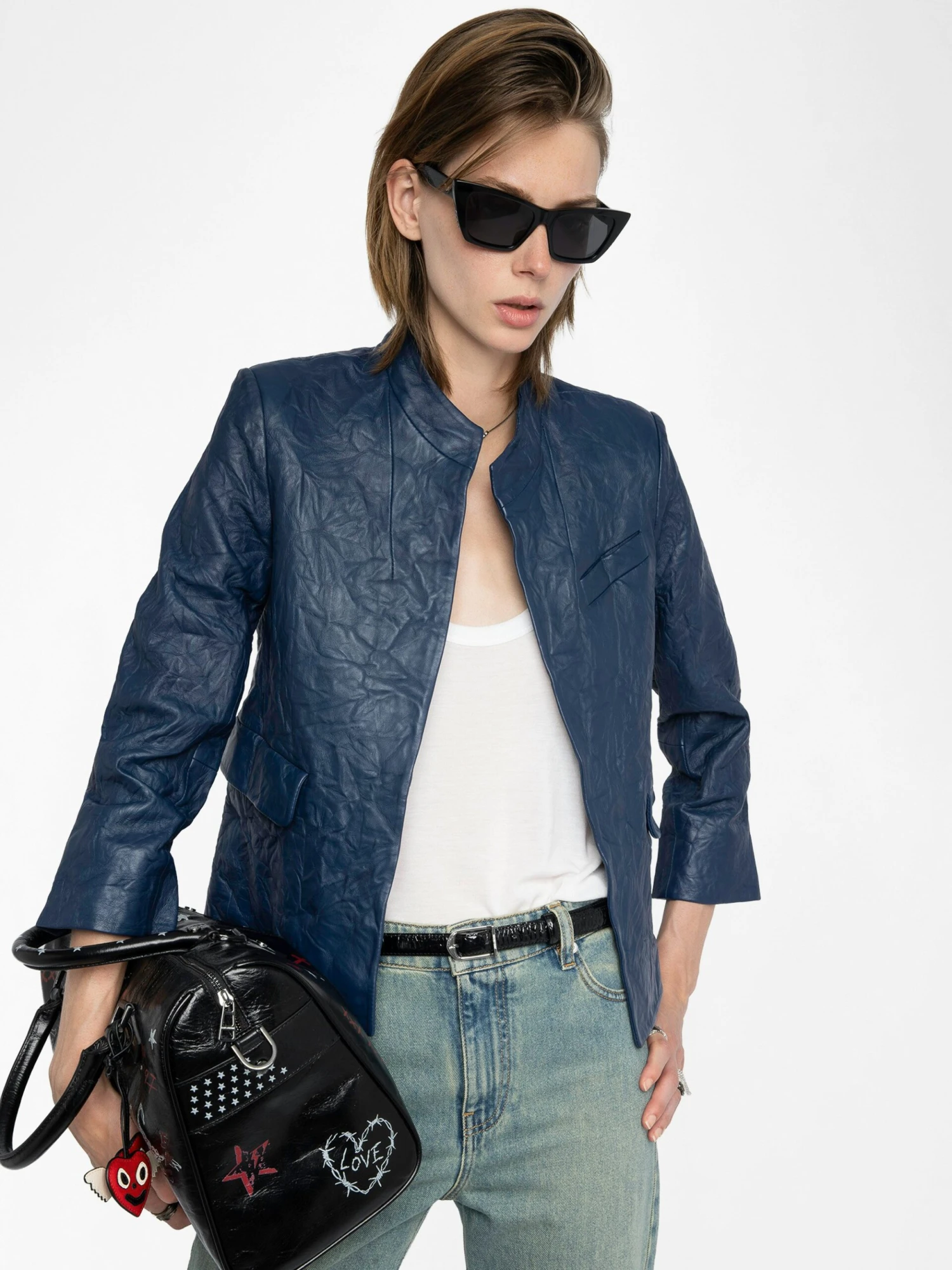 Veryn Crinkled Leather Blazer Blueberry Zadig & Voltaire Veryn Crinkled Leather Blazer Blueberry -Zadig Et Voltaire rwbl01084 blueberry addi 1 scaled