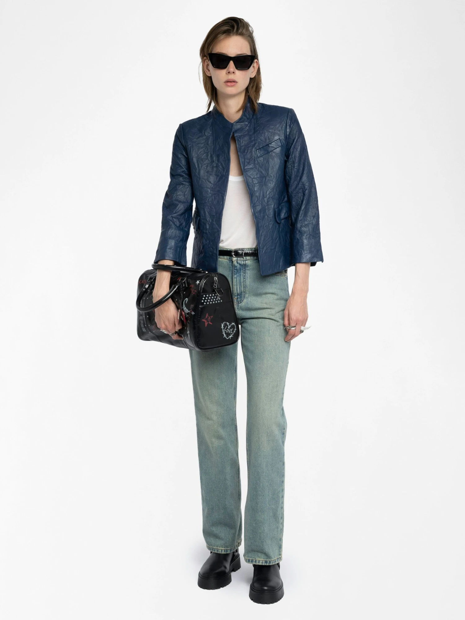 Veryn Crinkled Leather Blazer Blueberry Zadig & Voltaire Veryn Crinkled Leather Blazer Blueberry -Zadig Et Voltaire rwbl01084 blueberry addi 2 scaled