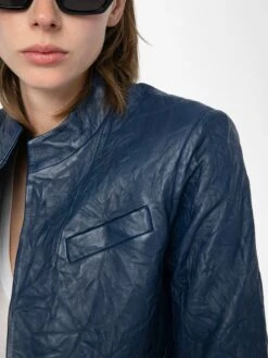 Zadig & Voltaire Veryn Crinkled Leather Blazer Blueberry 5 Zadig & Voltaire Veryn Crinkled Leather Blazer Blueberry -Zadig Et Voltaire rwbl01084 blueberry hover