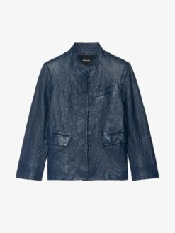 Zadig & Voltaire Veryn Crinkled Leather Blazer Blueberry 6 Zadig & Voltaire Veryn Crinkled Leather Blazer Blueberry -Zadig Et Voltaire rwbl01084 blueberry packshot