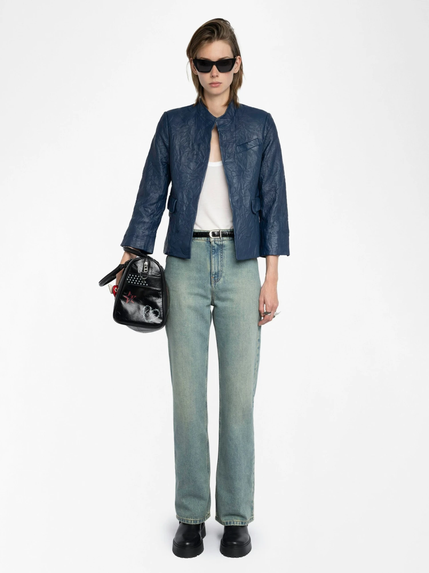 Veryn Crinkled Leather Blazer Blueberry Zadig & Voltaire Veryn Crinkled Leather Blazer Blueberry -Zadig Et Voltaire rwbl01084 blueberry shooting scaled